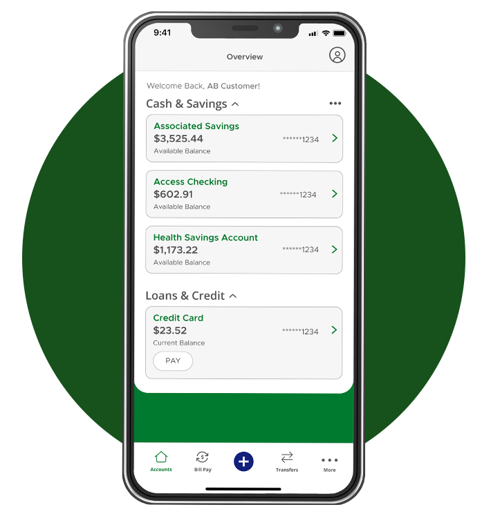 Personal digital banking app screen