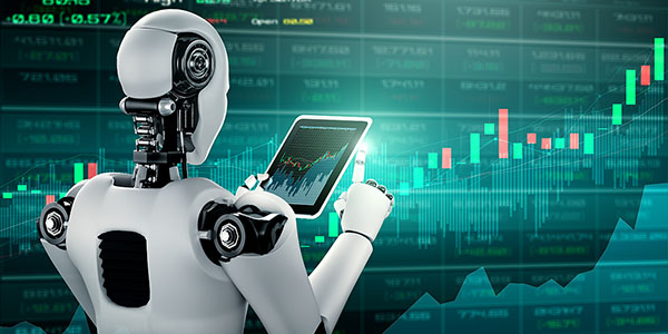An advanced A.I. reviewing financial data charts
