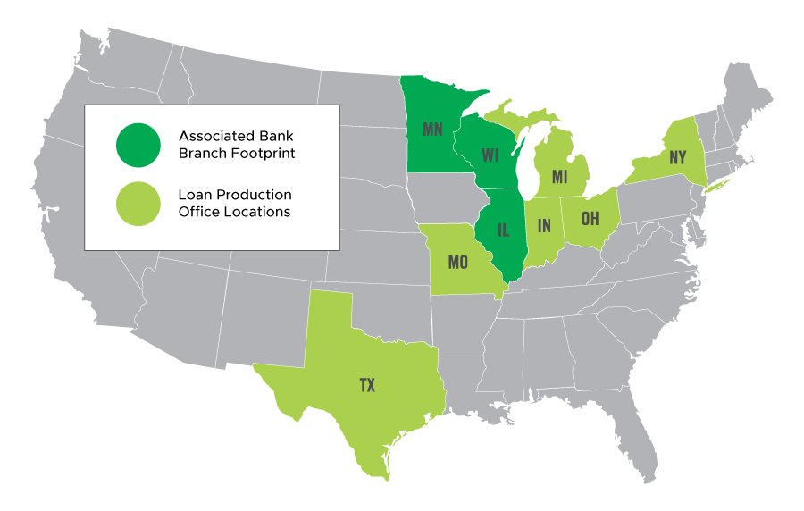 Map of states Associated Bank serves