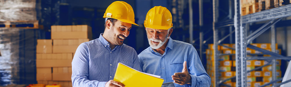 Warehouse business owners consulting data