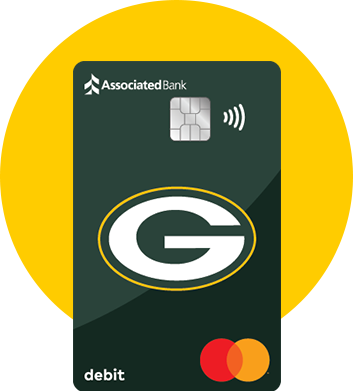Packers Debit Card with a yellow oval behind it