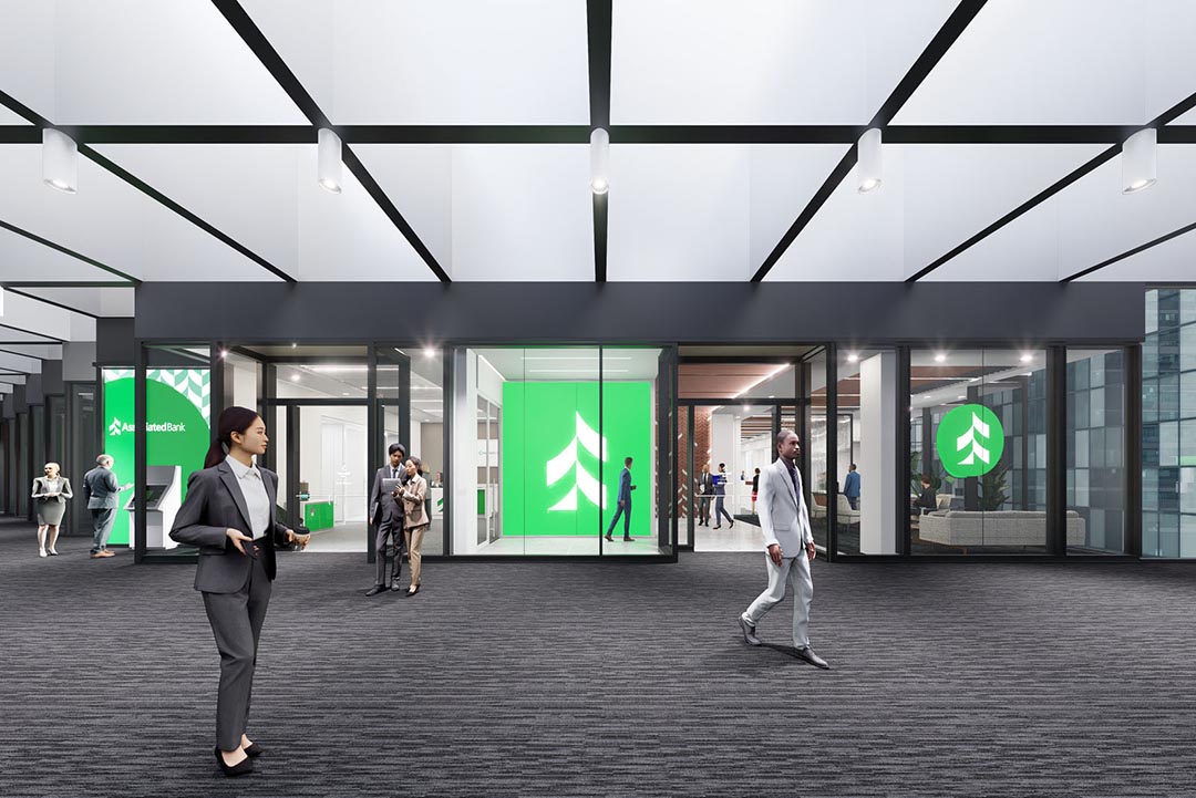 Exterior render of the new IDS Associated Bank branch