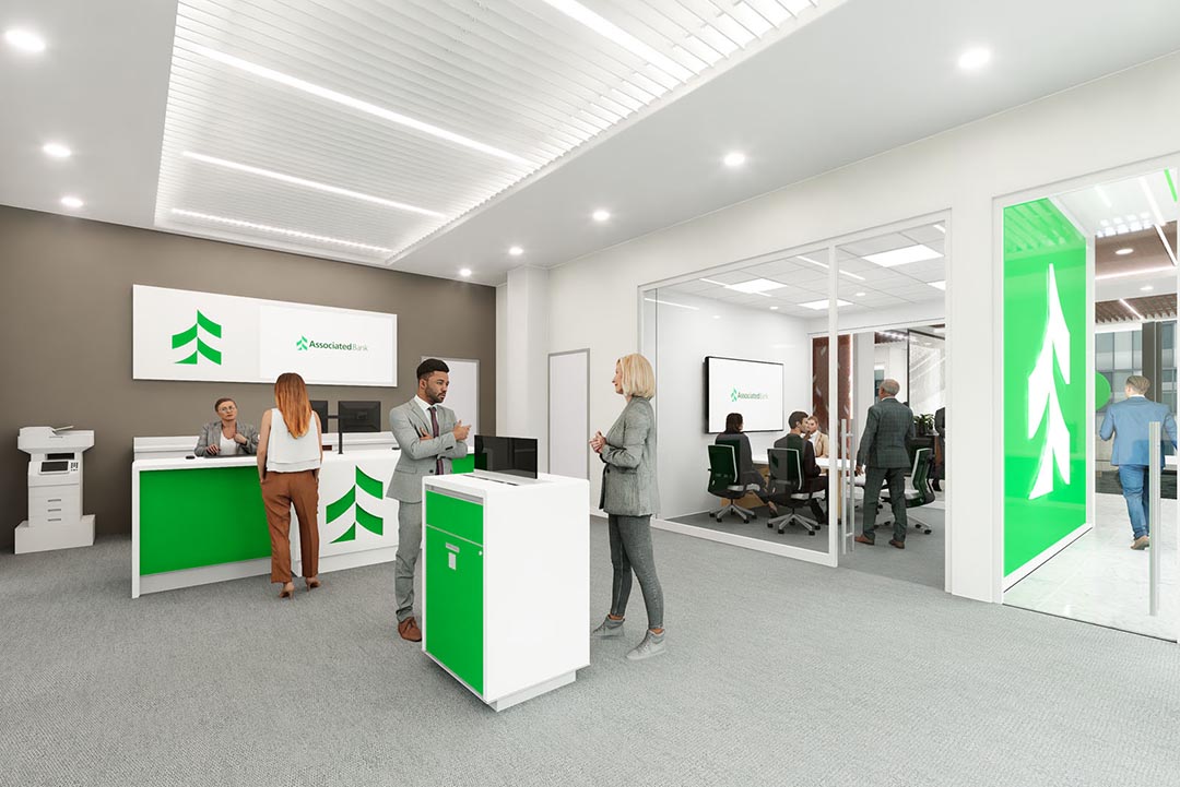 Interior render of the new IDS Associated Bank branch