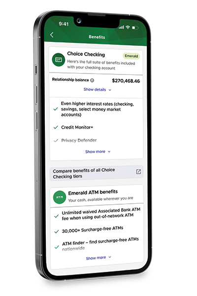 A smartphone displaying the Associated Bank application
